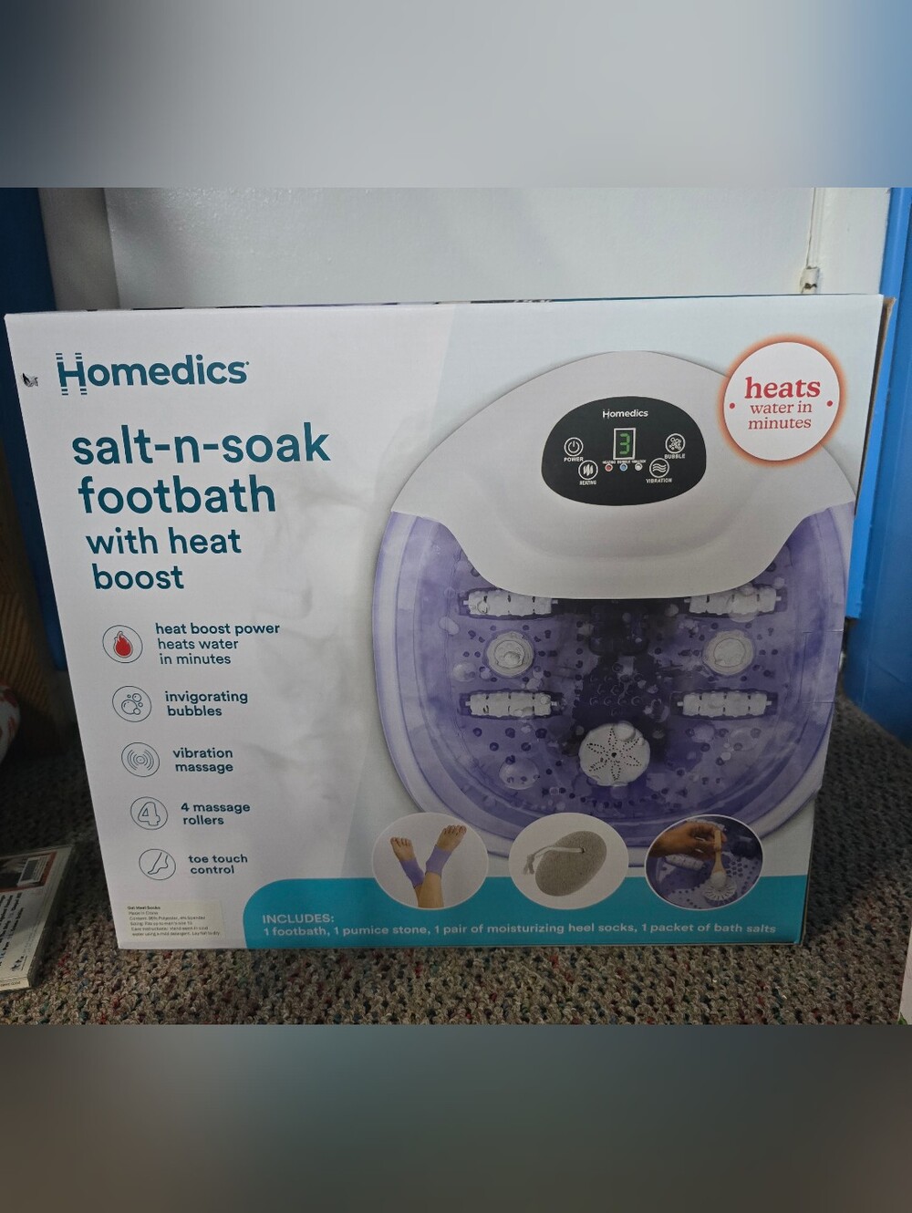 Homedics Salt-N-Soak Footbath With Heat Boost Vibration Massage Rollers NEW